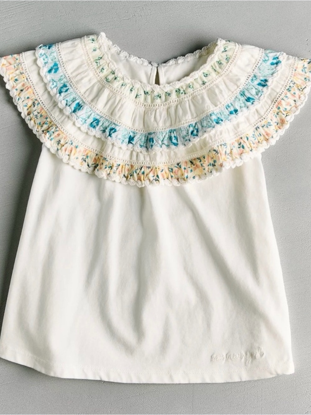 Zara x Sea New York Girls' Ruffled Floral Collar Top with Blue & Pastel, EUC